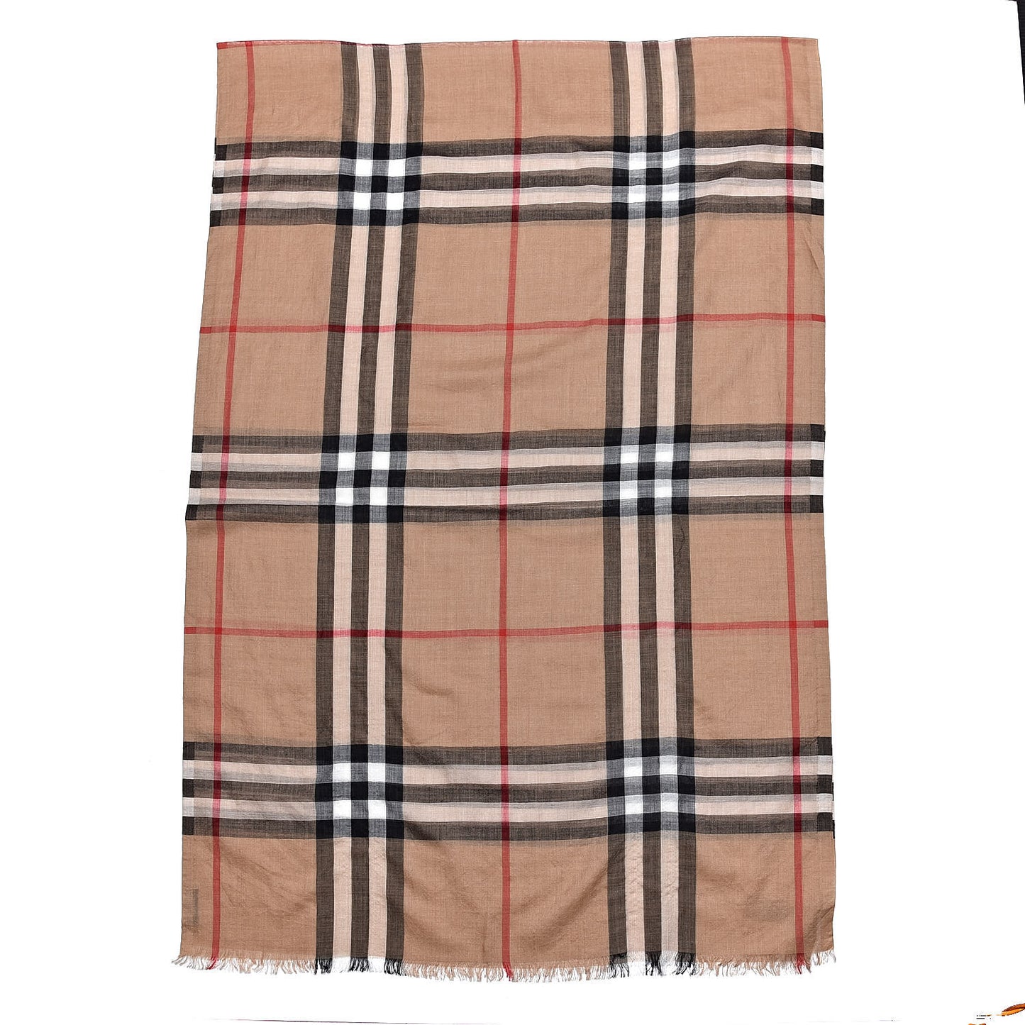 Wool Silk House Check Lightweight Scarf Camel