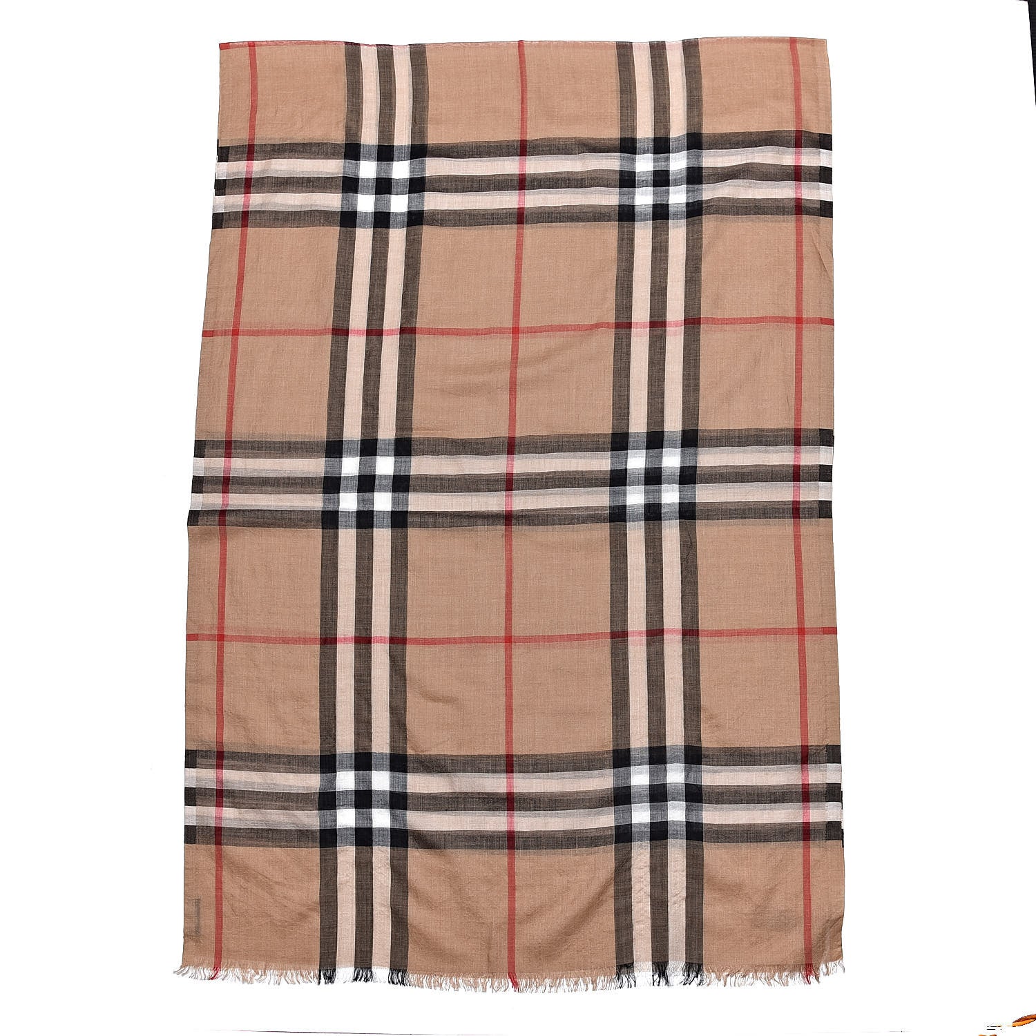 Burberry Wool Silk House Check Lightweight Scarf Camel 3 of 5