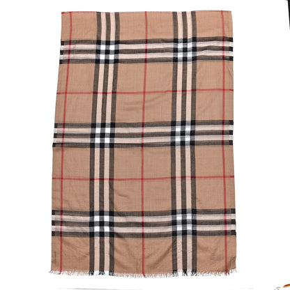 Burberry Wool Silk House Check Lightweight Scarf Camel 3 of 5