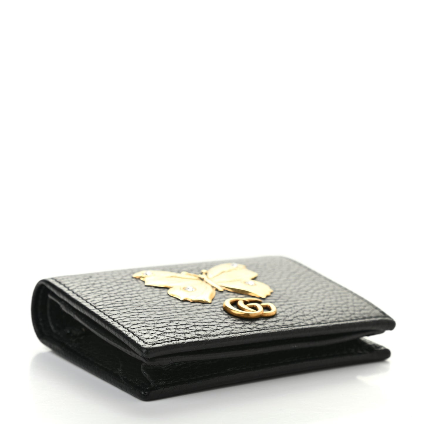 Pebbled Calfskin Butterfly Card Case Black