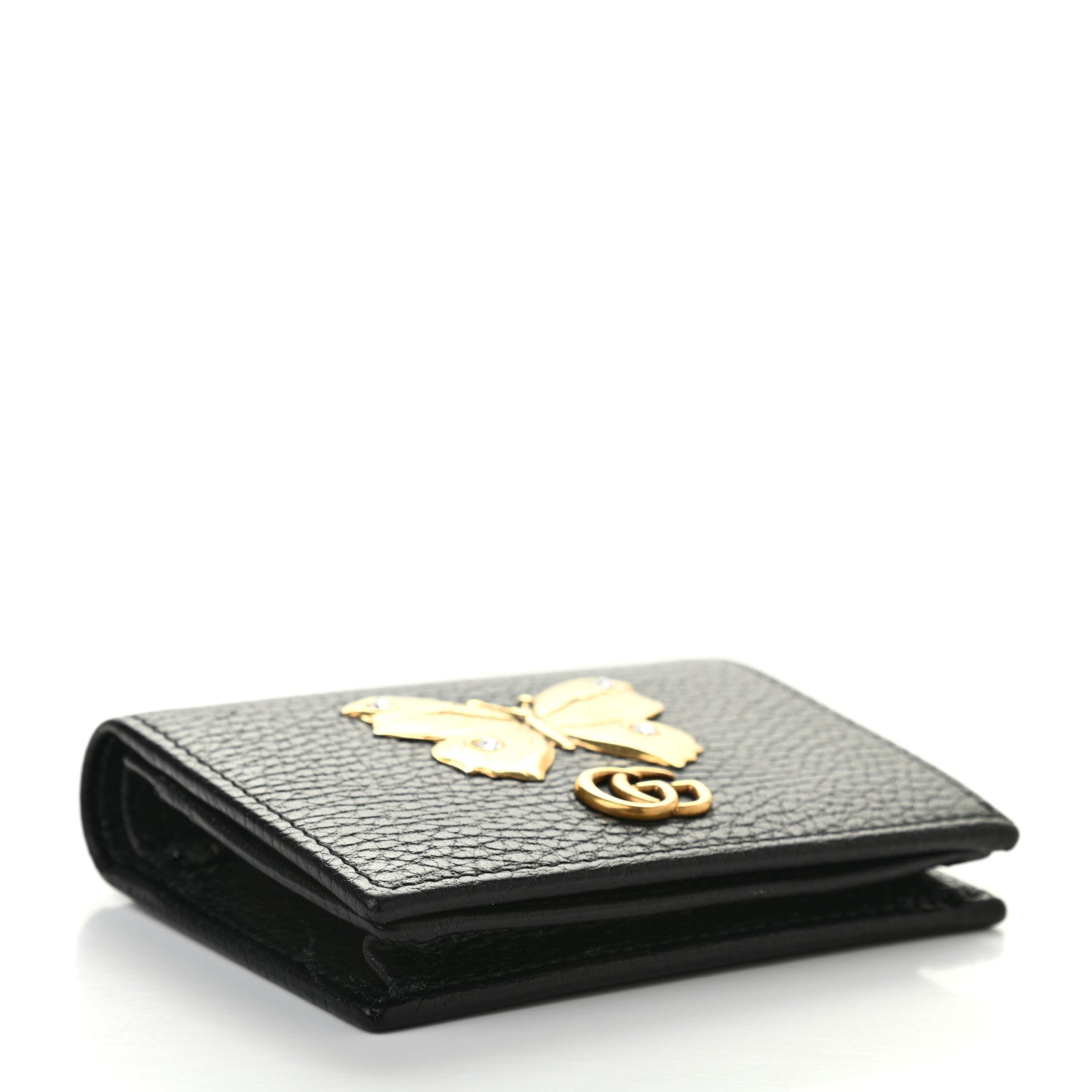 Gucci Pebbled Calfskin Butterfly Card Case Black 4 of 7