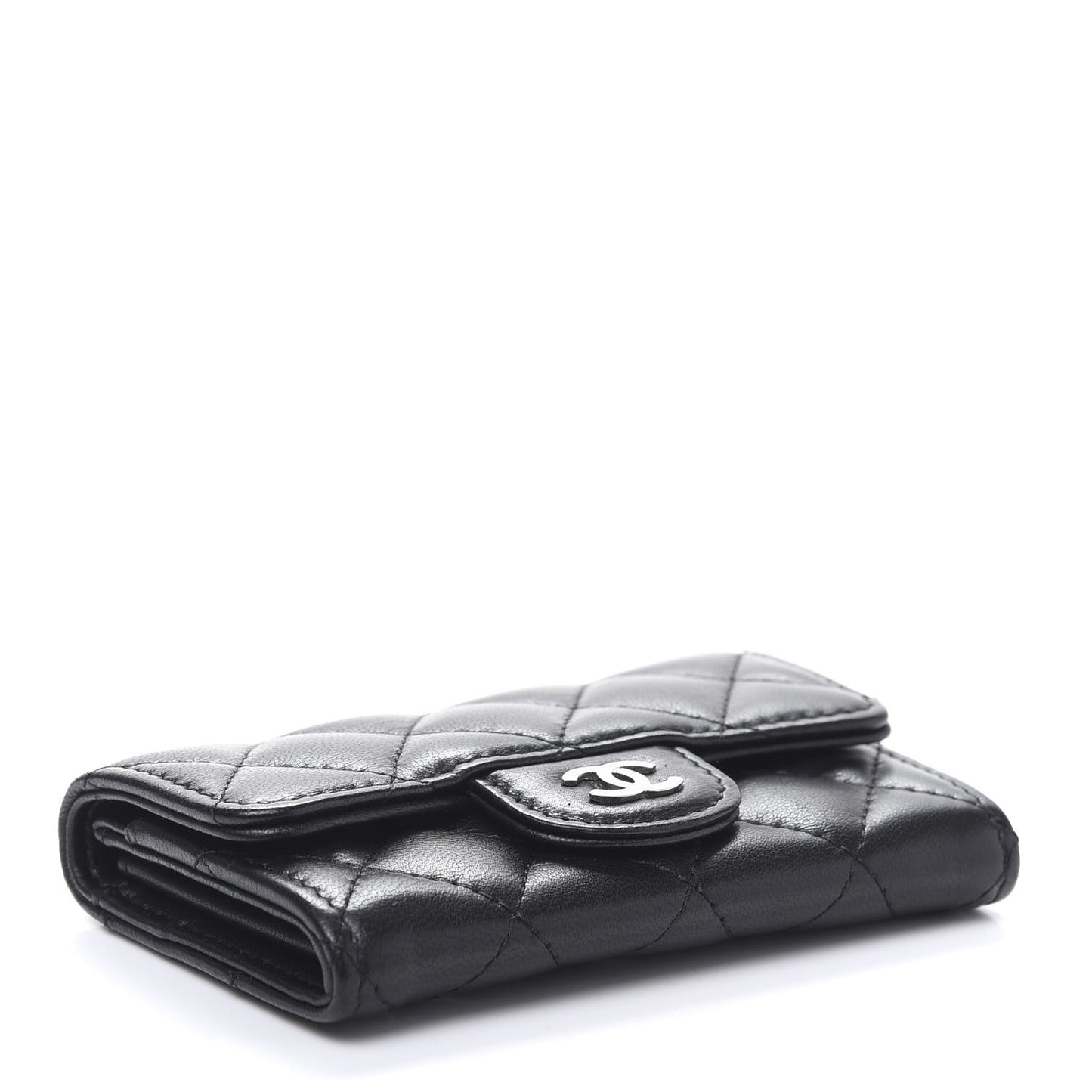 Lambskin Quilted Flap Card Holder Black