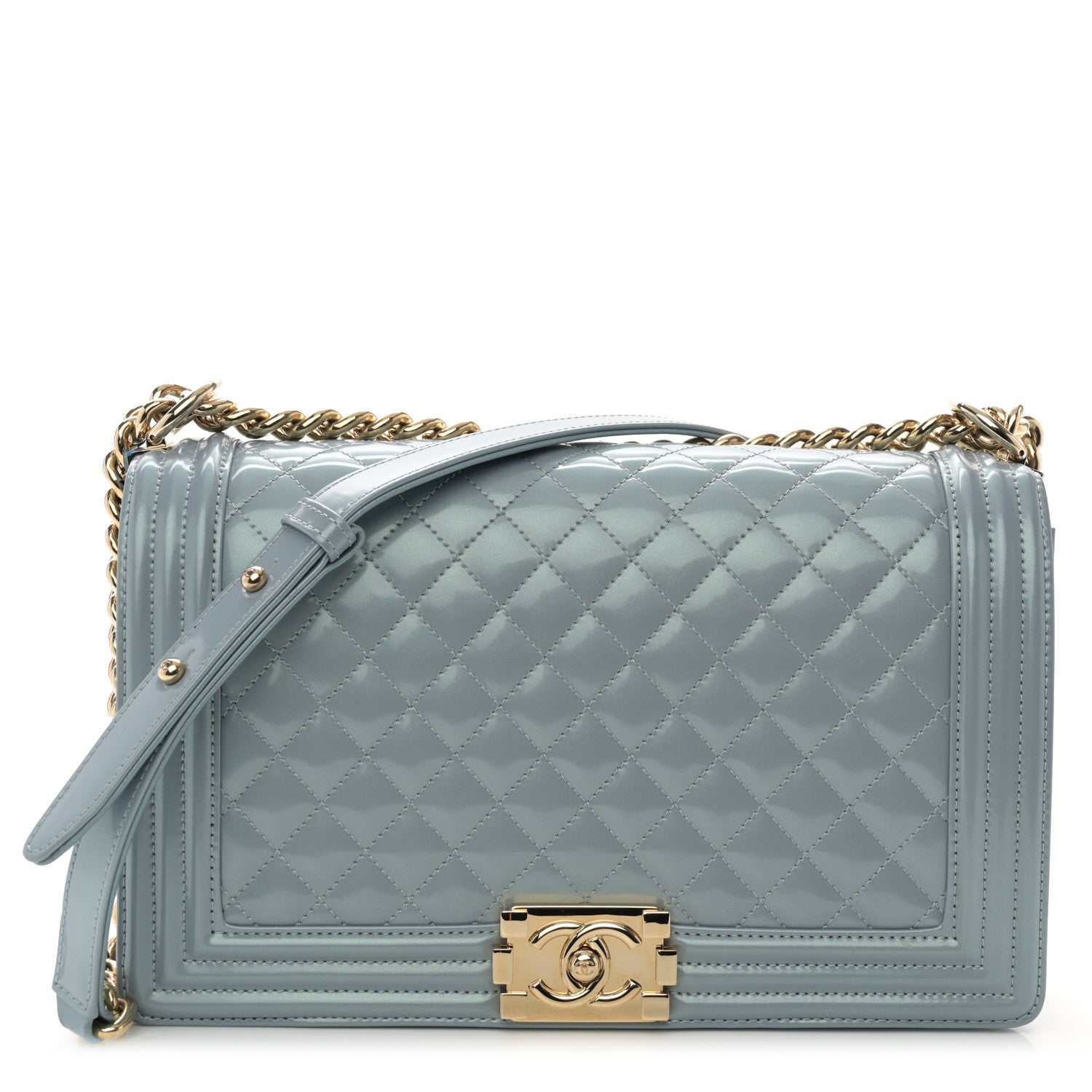 Chanel Iridescent Glazed Calfskin Quilted New Medium Boy Flap Light Blue 1 of 11