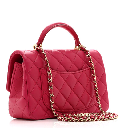 Chanel Lambskin Quilted Mini Top Handle Rectangular Flap Dark Pink 3 of 10