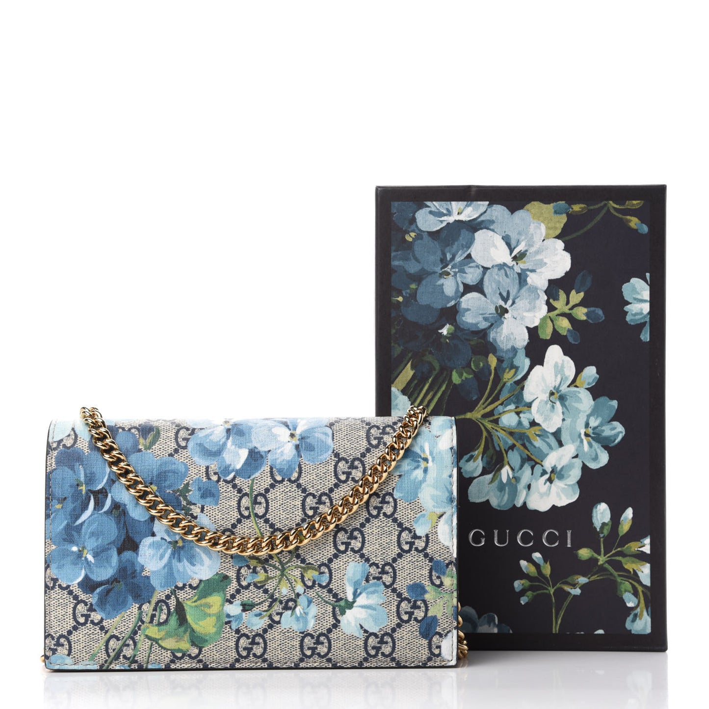 GG Supreme Monogram Blooms Chain Wallet Blue