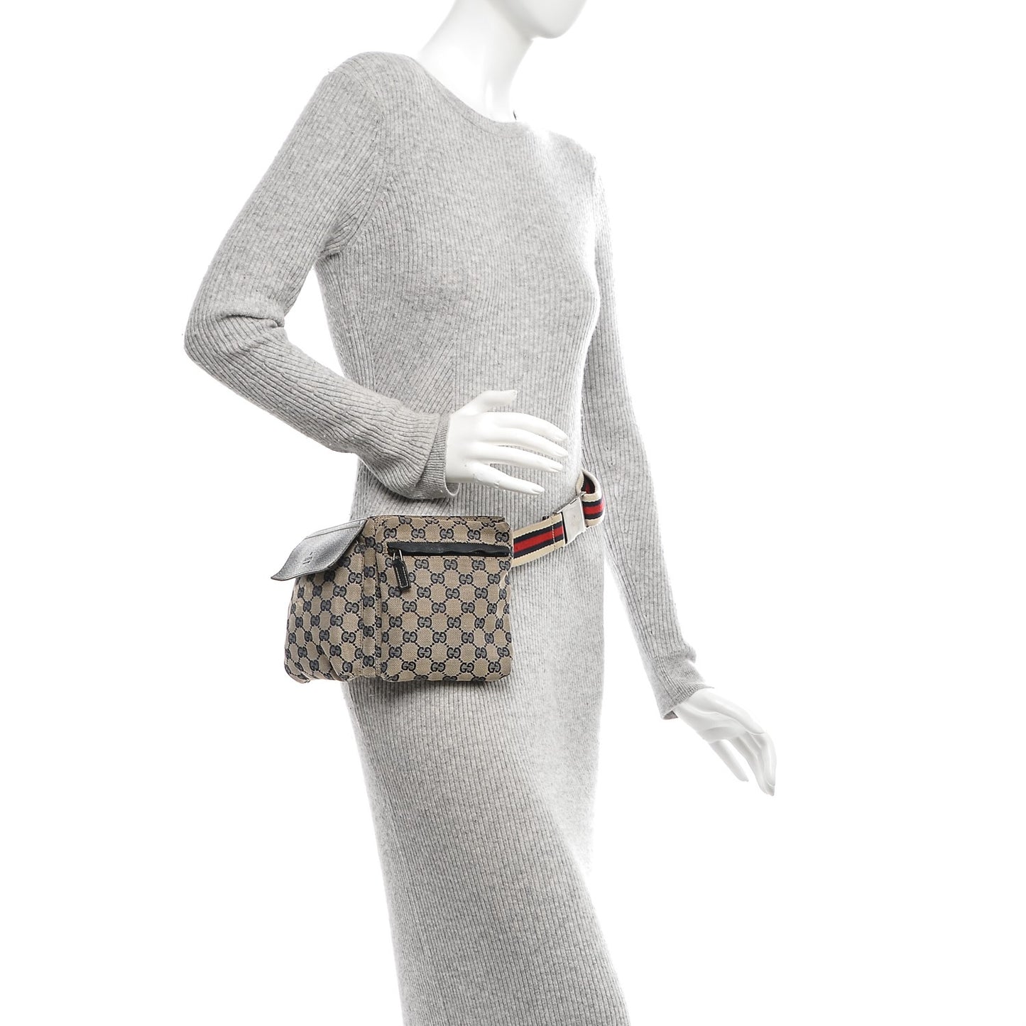 GG Monogram Web Double Pocket Belt Bag Navy