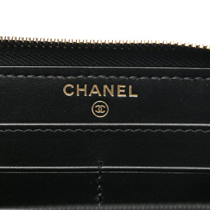 Chanel Caviar Camellia Embossed Large Zip Around Gusset Wallet Black 6 of 8