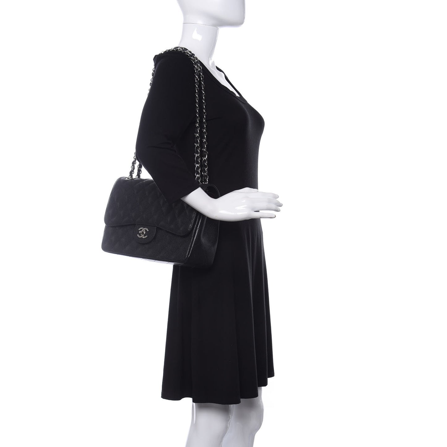 Caviar Quilted Jumbo Double Flap Black