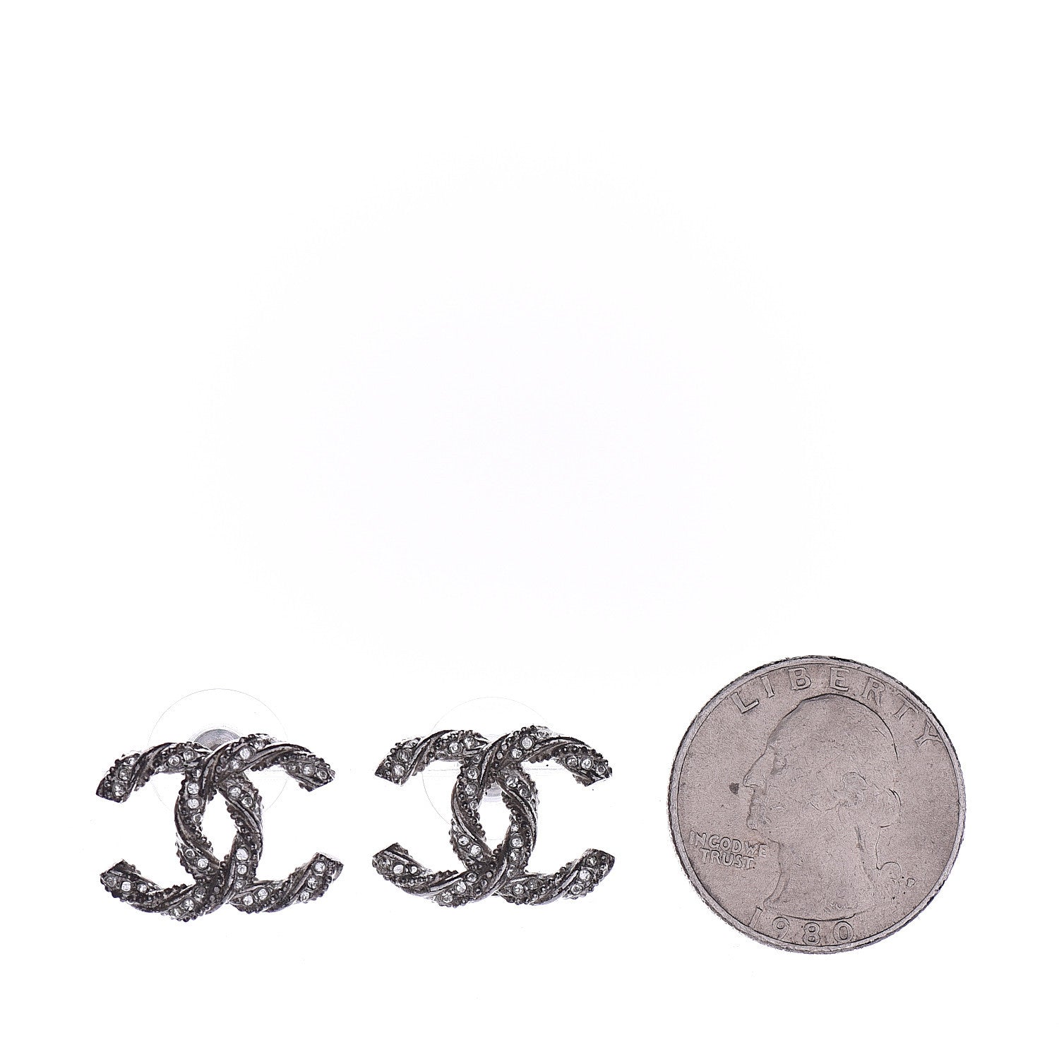Chanel Crystal CC Twisted Earrings Silver 2 of 4