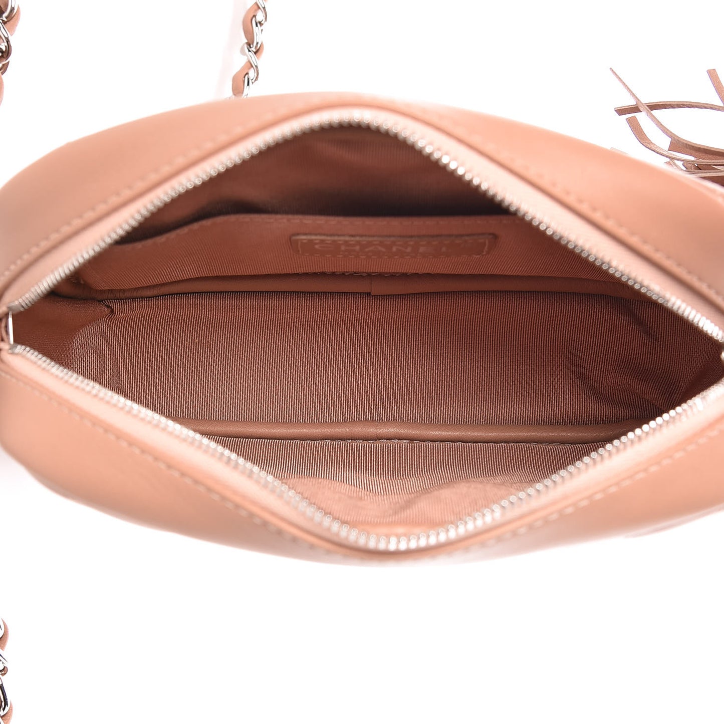 Calfskin Chevron Quilted Tassel Camera Case Dark Beige