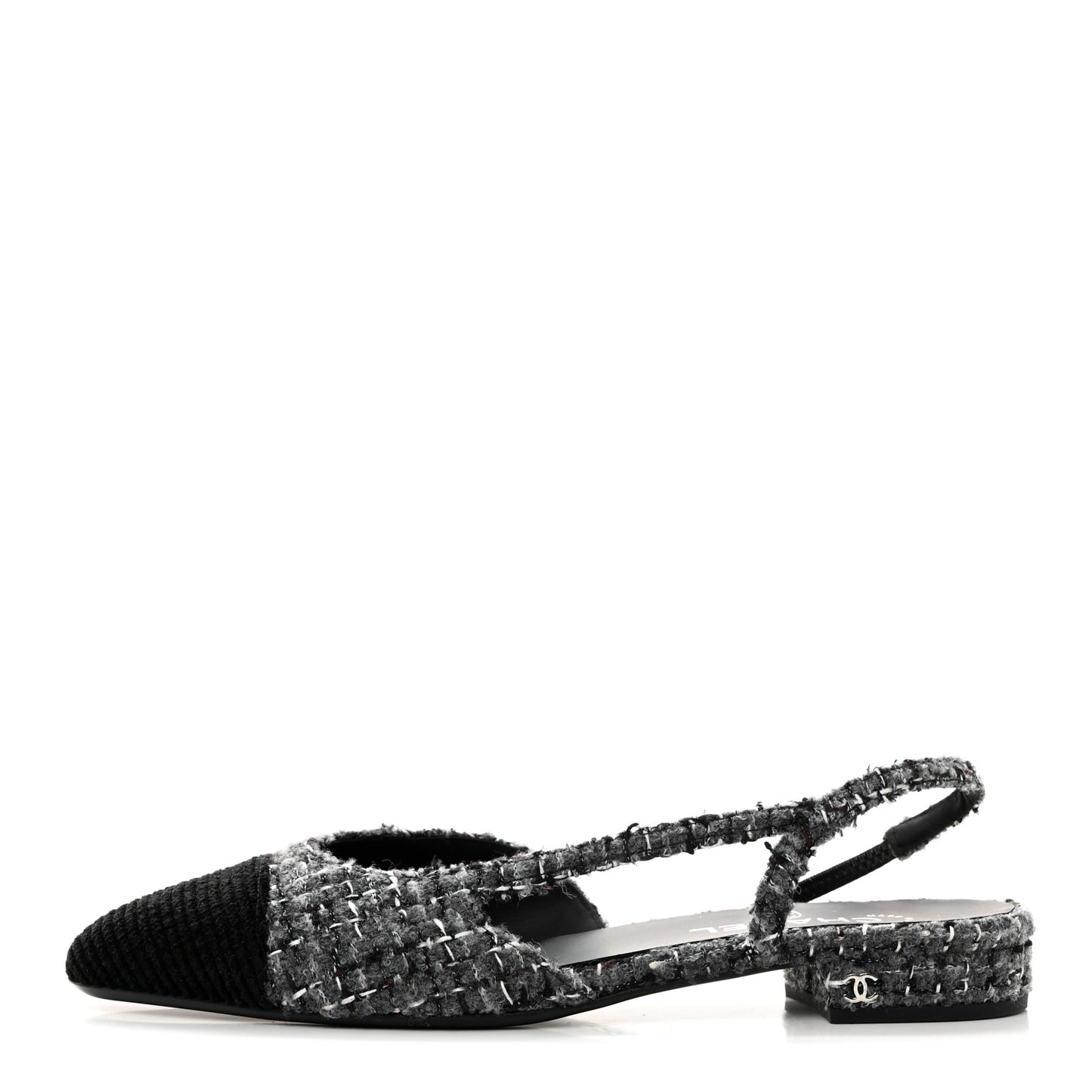 Tweed Corduroy Cap Toe Slingback Flats 41 Grey Black