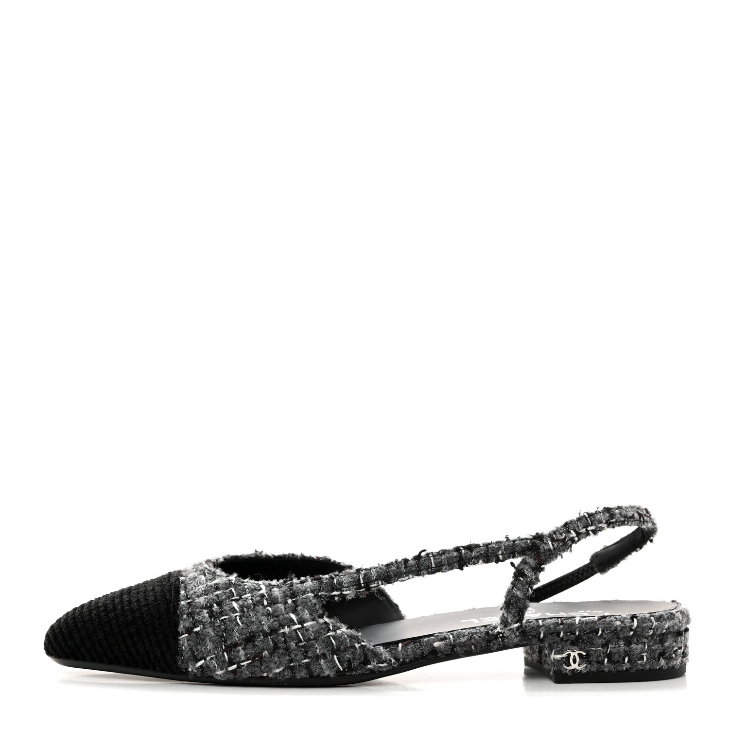 Chanel Tweed Corduroy Cap Toe Slingback Flats 41 Grey Black 1 of 8