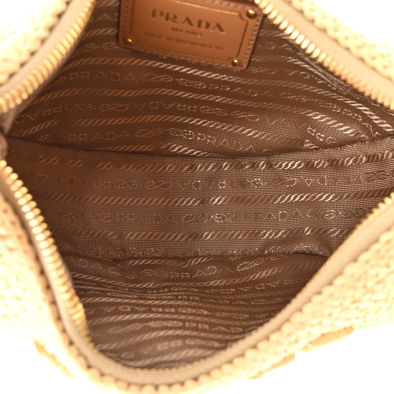 Prada Yarn Raffia Effect Crochet Arque Shoulder Bag Natural 5 of 10