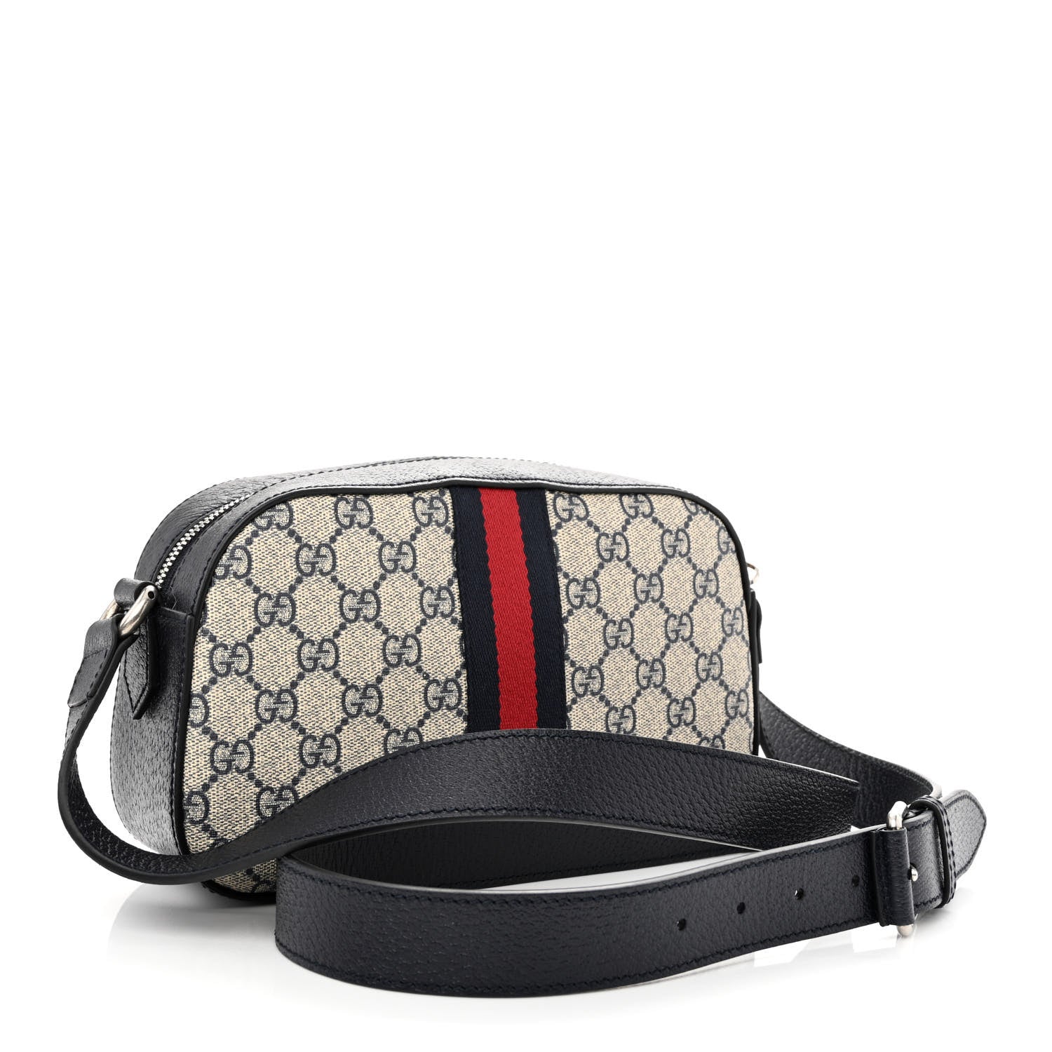 Gucci GG Supreme Monogram Textured Dollar Calfskin Web Small Ophidia Camera Bag Beige Blue 3 of 12