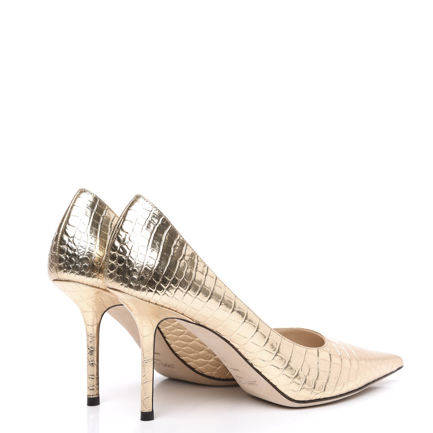 Jimmy Choo Metallic Calfskin Crocodile Embossed Love 100 Pumps 39 Gold 4 of 7