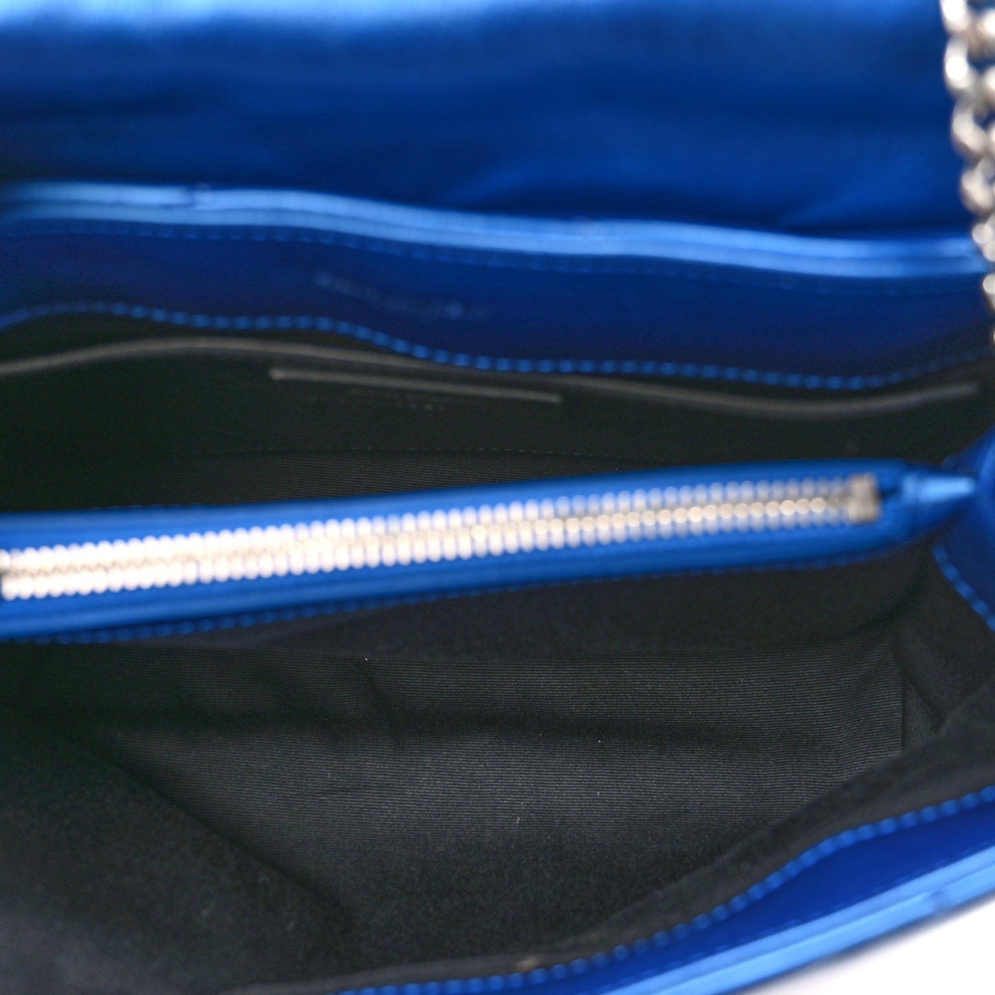 Metallic Calfskin Y Quilted Monogram Small Loulou Chain Satchel Blue Royal