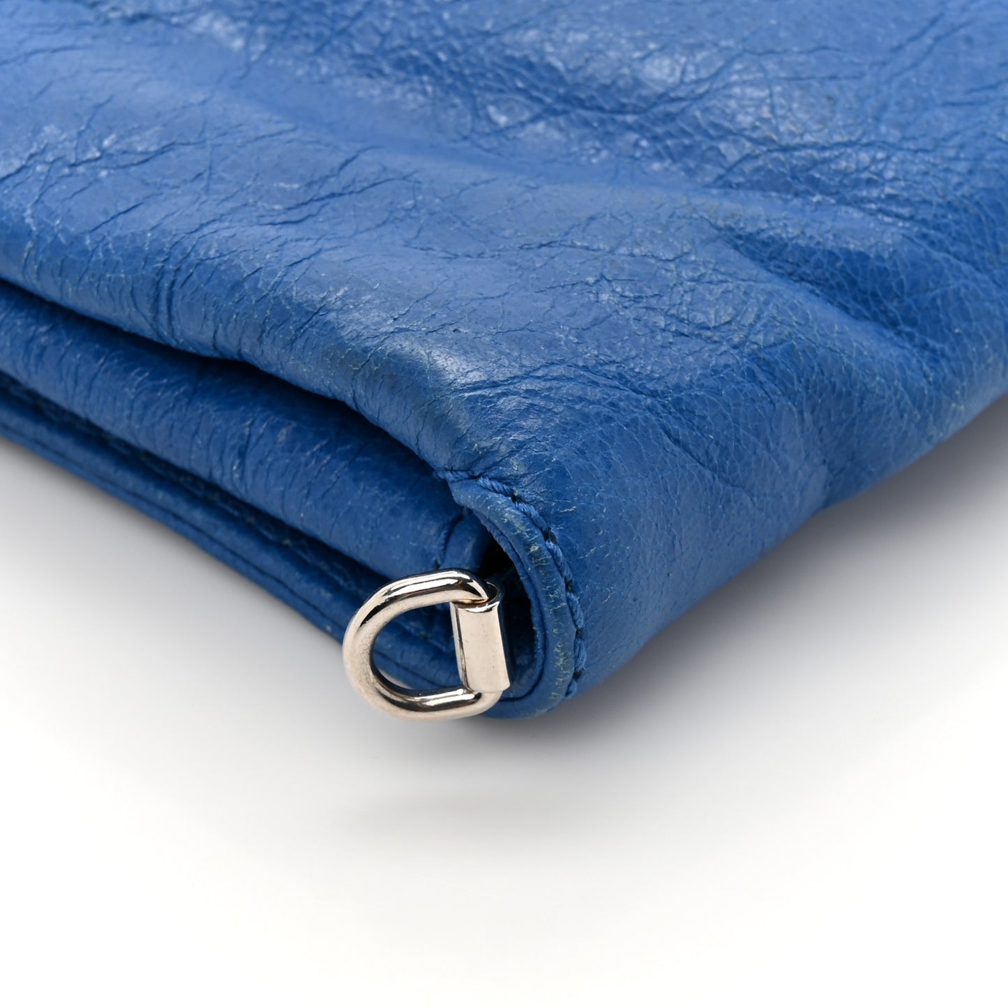 Agneau Giant 12 Silver Envelope Strap Clutch Bleu Lazuli