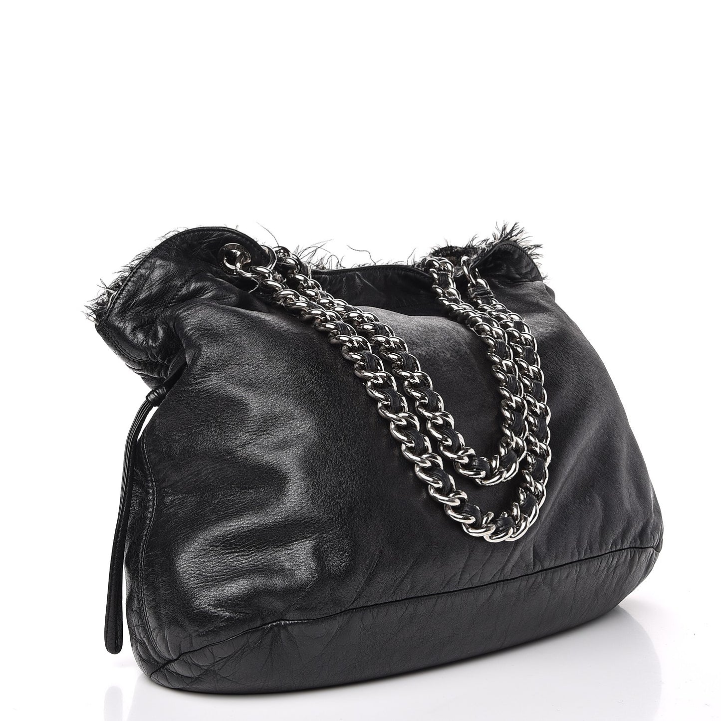 Tweed Lambskin Drawstring Tweedy Tote Black