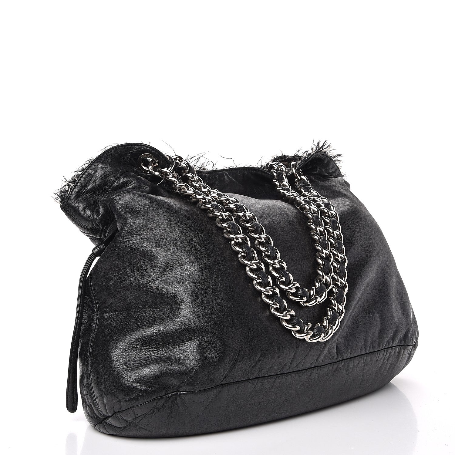 Chanel Tweed Lambskin Drawstring Tweedy Tote Black 3 of 9