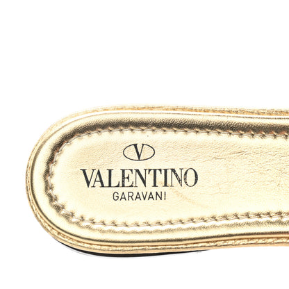 Valentino Garavani Metallic Pebbled Calfskin Roman Stud Flat Slide Sandals 40 Antique Brass 7 of 9