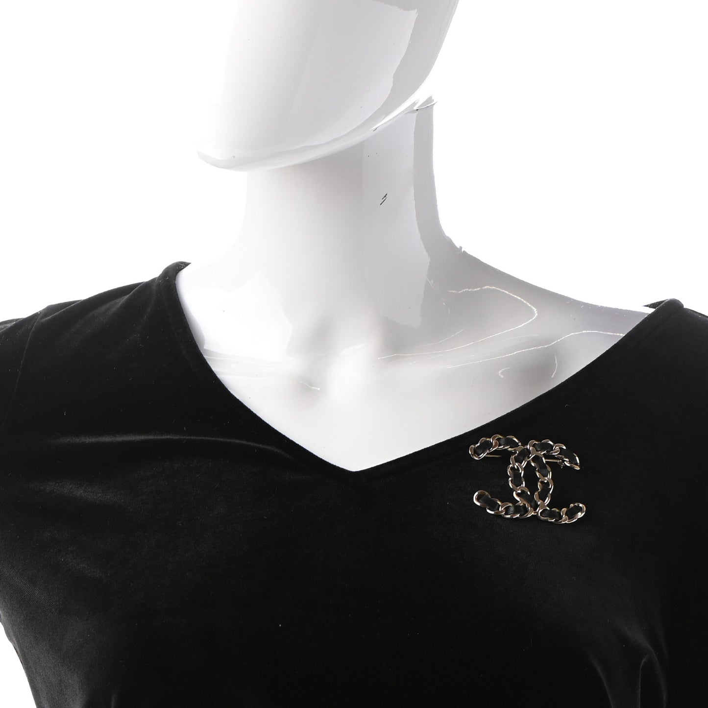 Lambskin Chain CC Brooch Black Gold