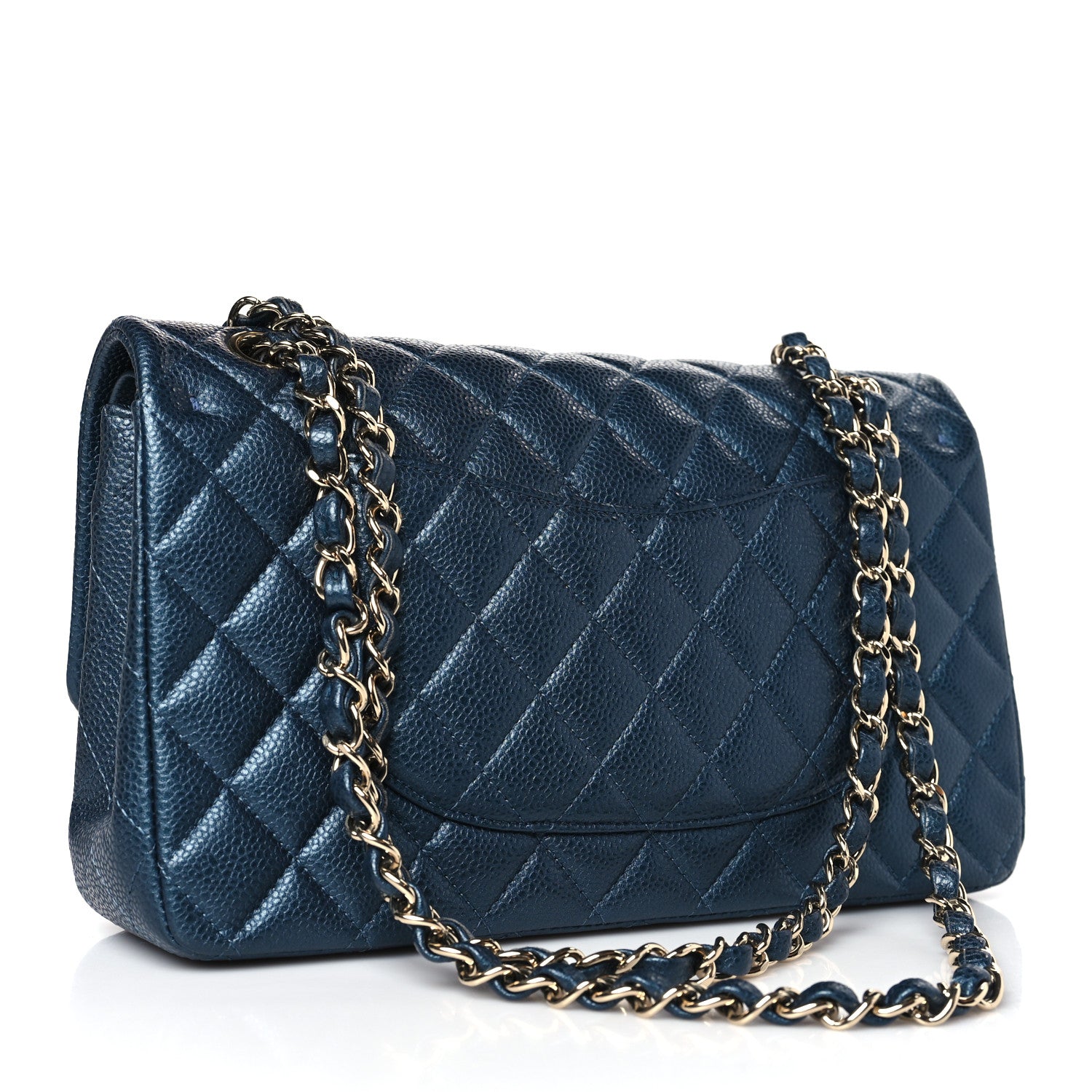 Chanel Iridescent Caviar Quilted Medium Double Flap Dark Blue 3 of 10