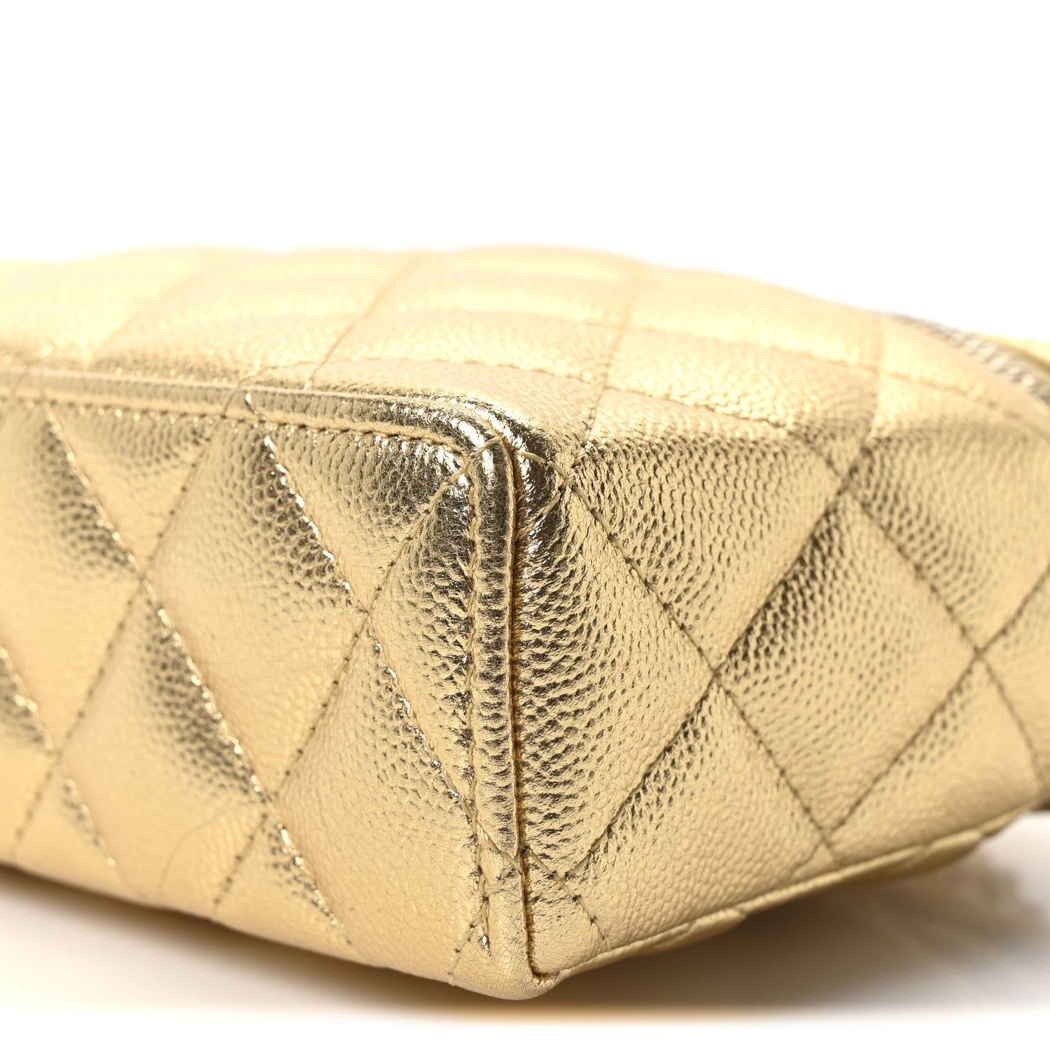 Chanel Metallic Caviar Quilted Top Handle Slim Vanity With Chain Gold 10 of 10