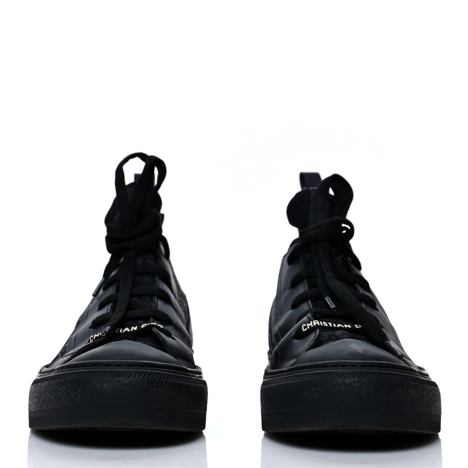 Christian Dior Technical Canvas Mesh Calfskin Womens Oblique Walk'n Dior High Top Sneakers 39 Black Blue 2 of 8