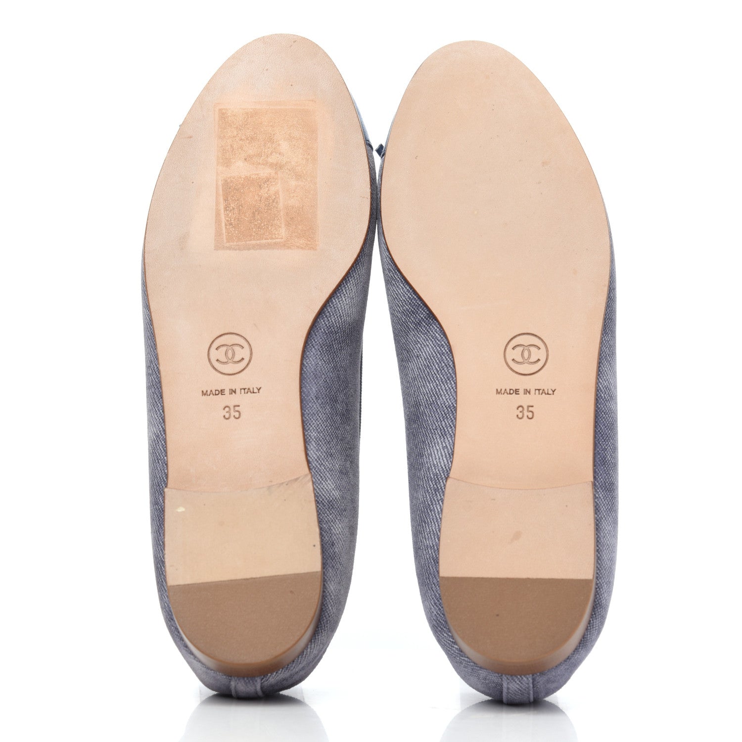 Chanel Satin Denim Goatskin CC Cap Toe Ballerina Flats 35 Blue 9 of 32