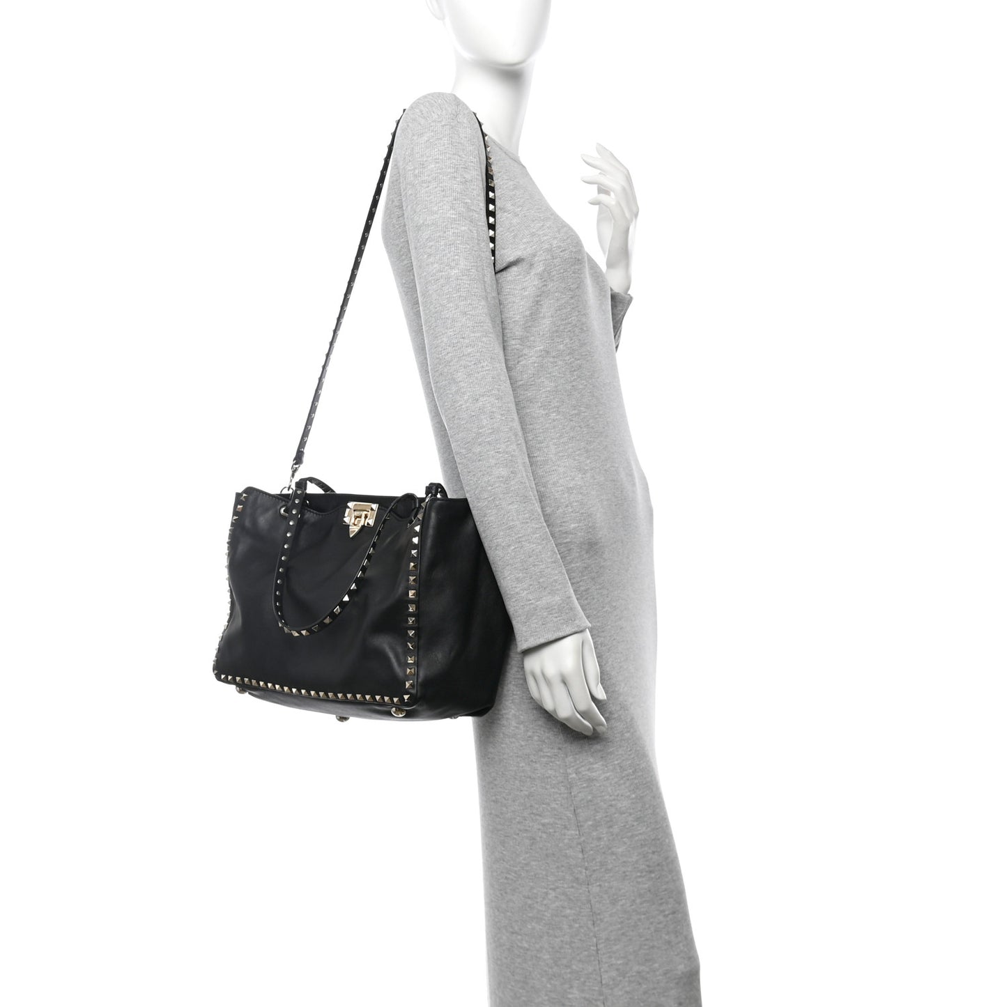 Vitello Medium Rockstud Tote Black