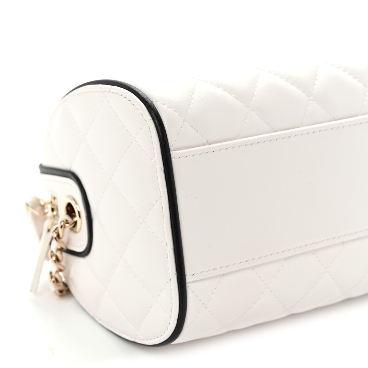 Chanel Lambskin Quilted Resin CC Mini Bowling Clutch With Chain White Black 9 of 11
