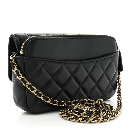 Chanel Lambskin Quilted Flap Phone Holder With Chain Black 3 of 11