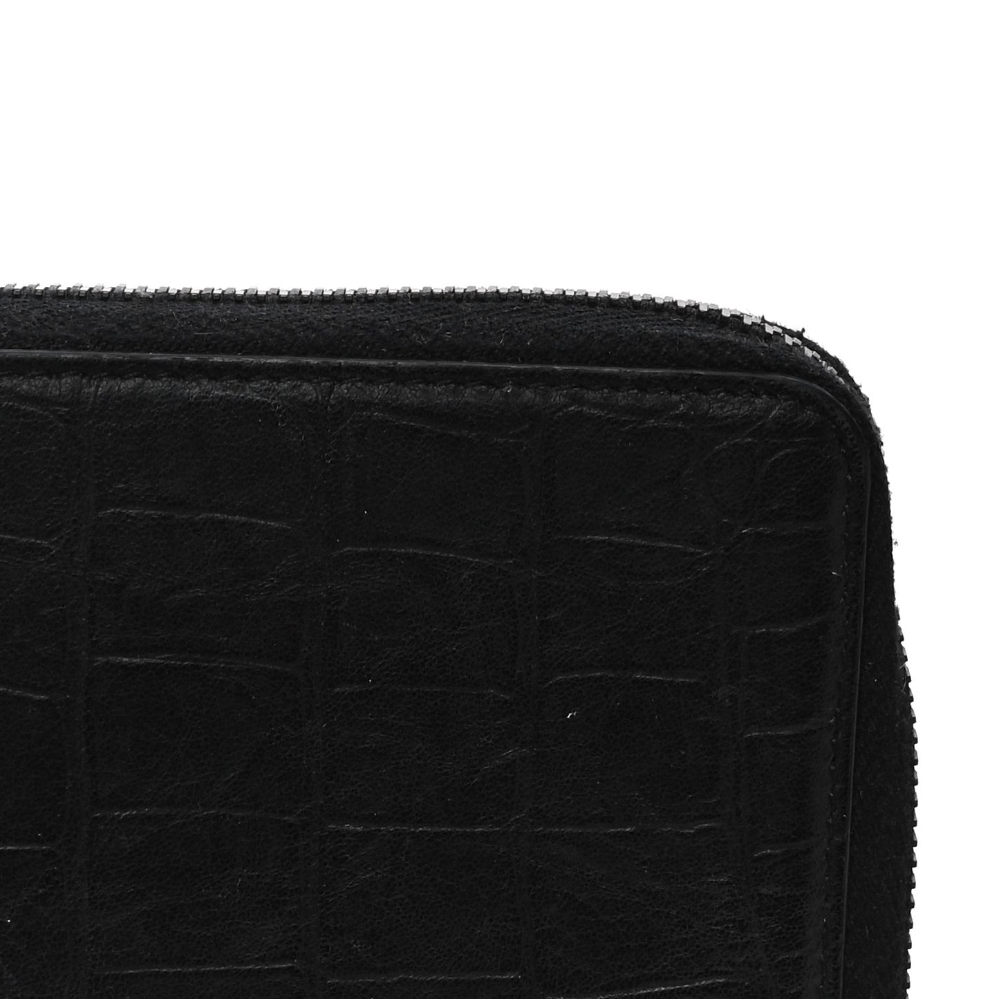 Crocodile Embossed Sheepskin Mens Zip Around Continental Wallet Black