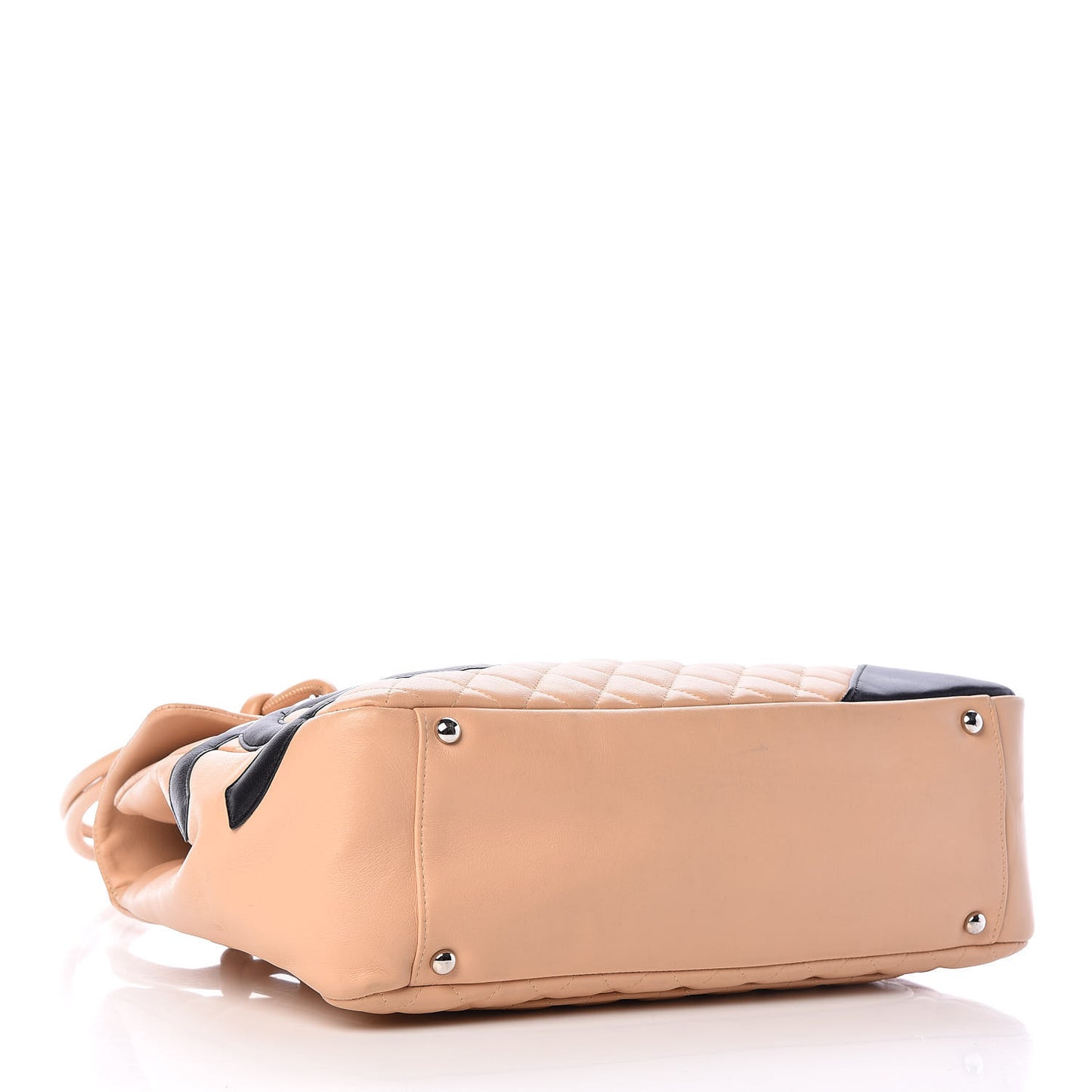 Calfskin Quilted Large Cambon Flap Beige Black