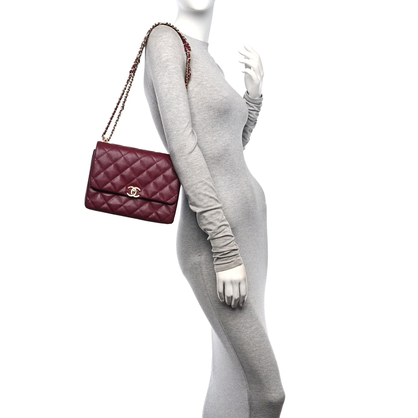 Caviar Quilted Coco First Flap Burgundy