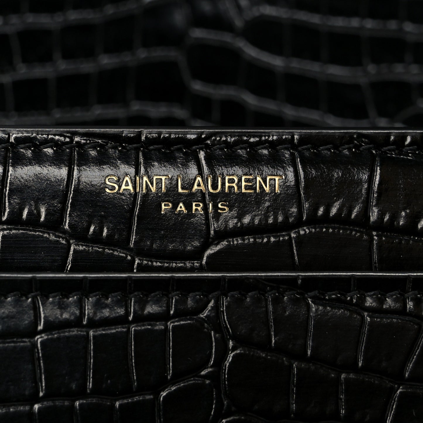 Calfskin Crocodile Embossed Large Monogram Sunset Black