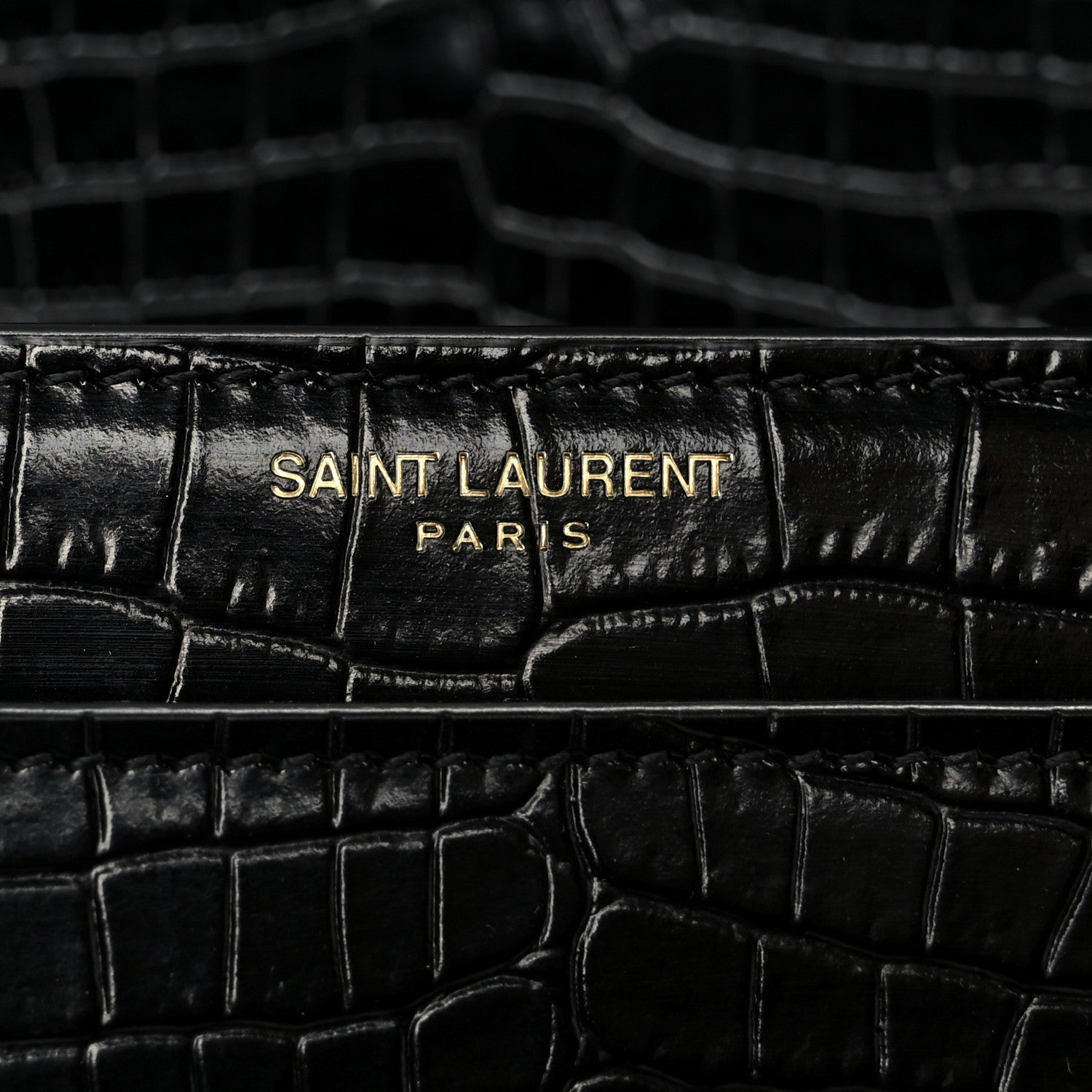 Saint Laurent Calfskin Crocodile Embossed Large Monogram Sunset Black 7 of 12