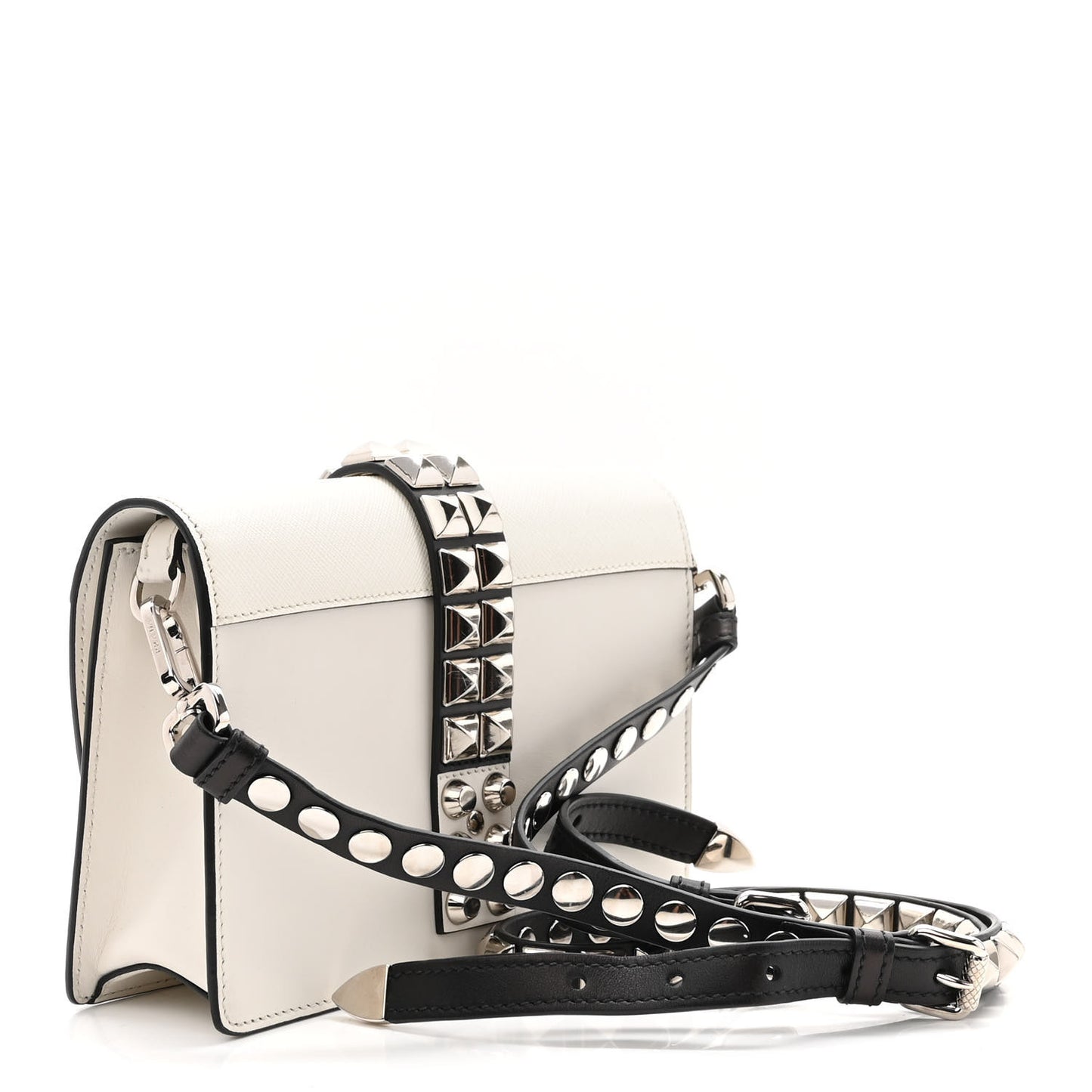Saffiano City Calfskin Studded Small Elektra Shoulder Bag White