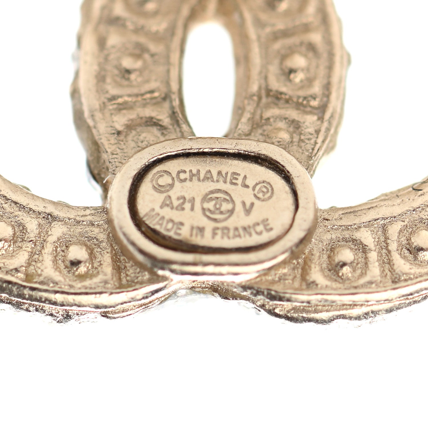 Chanel Pearl Crystal CC Earrings Light Gold 4 of 4