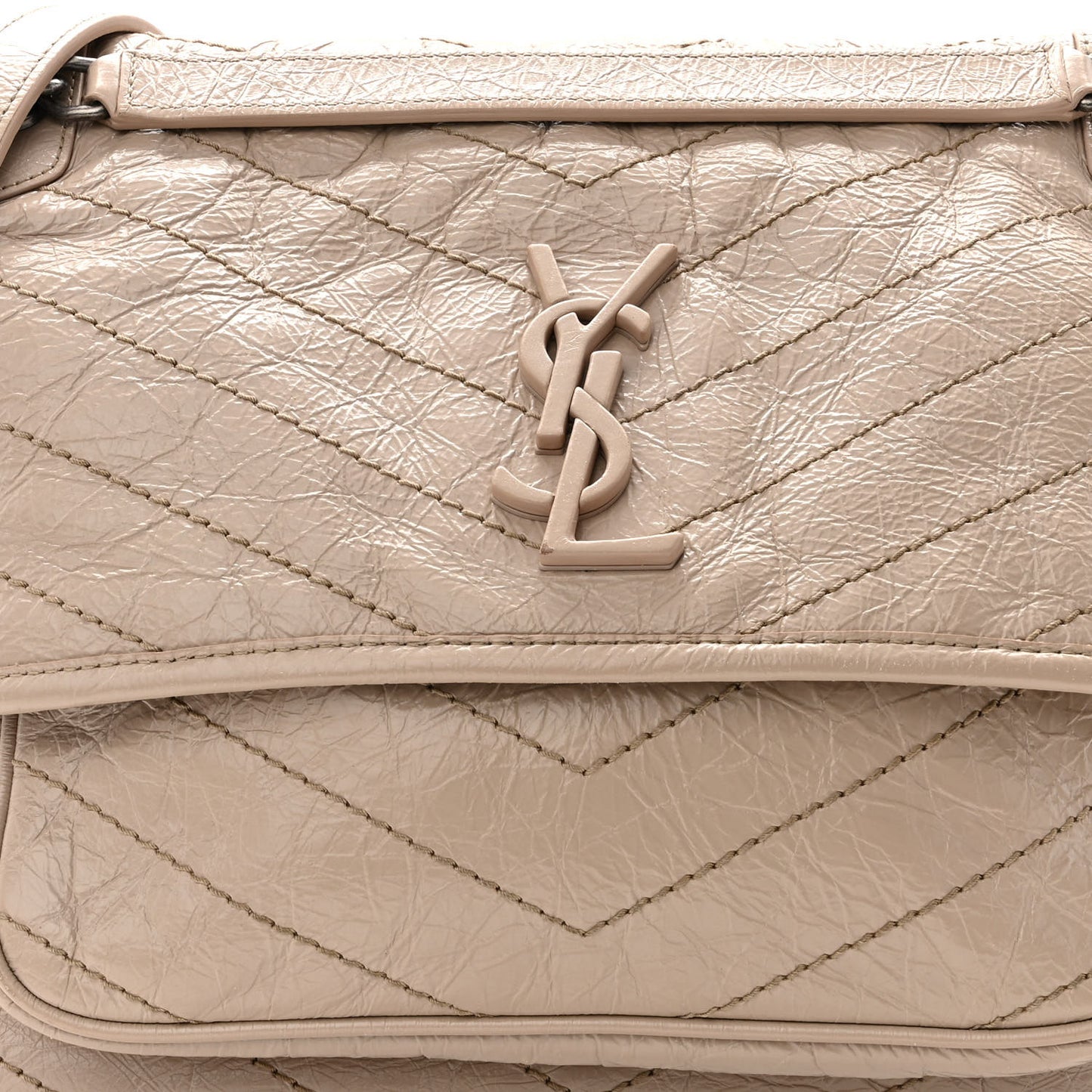 Crinkled Calfskin Matelasse Monogram Medium Niki Chain Satchel Light Natural