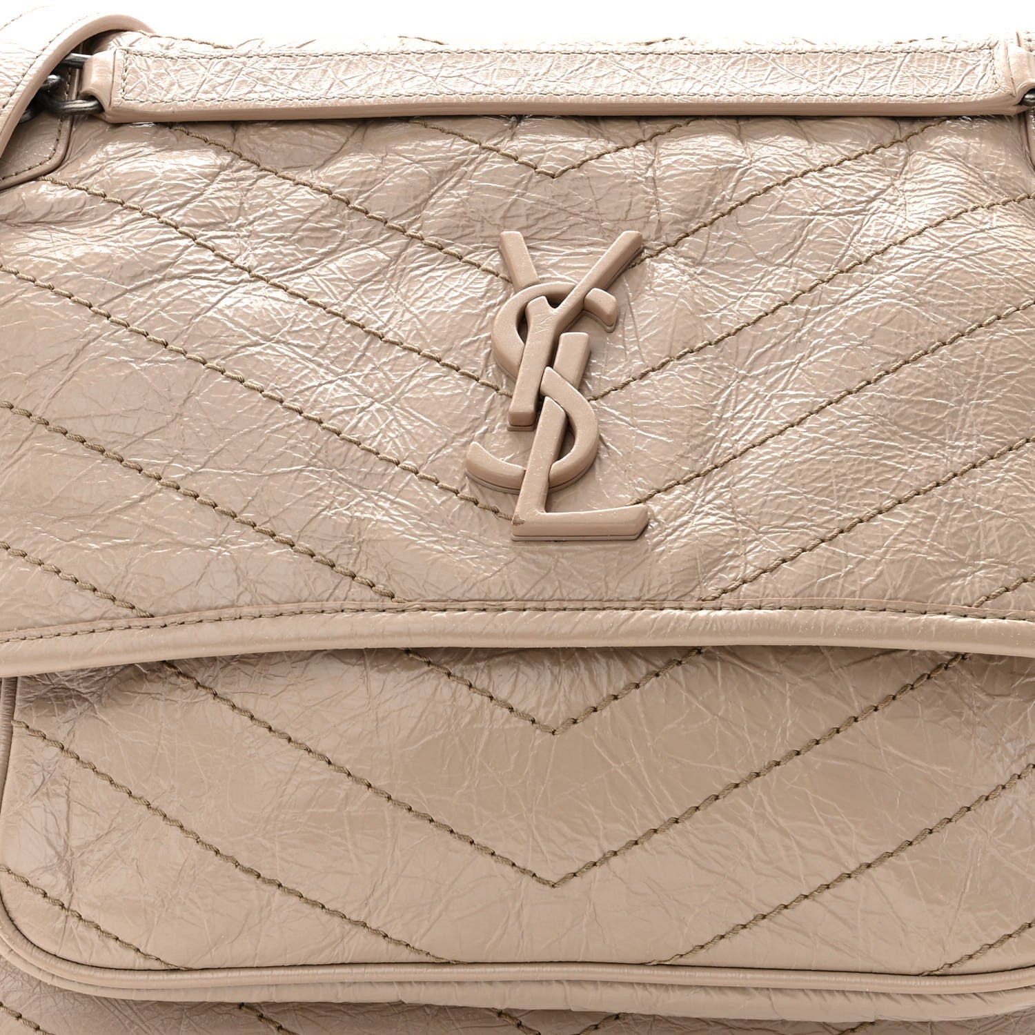 Saint Laurent Crinkled Calfskin Matelasse Monogram Medium Niki Chain Satchel Light Natural 6 of 9