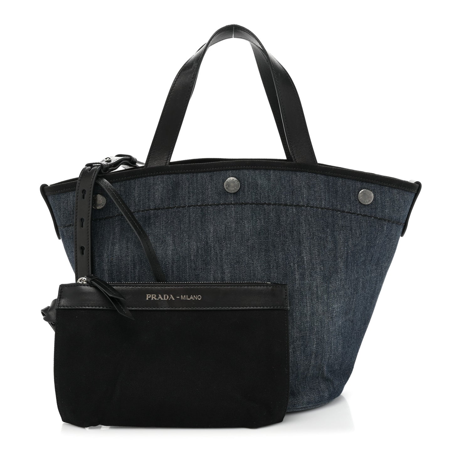 Denim Calfskin Logo Shopping Tote Blue