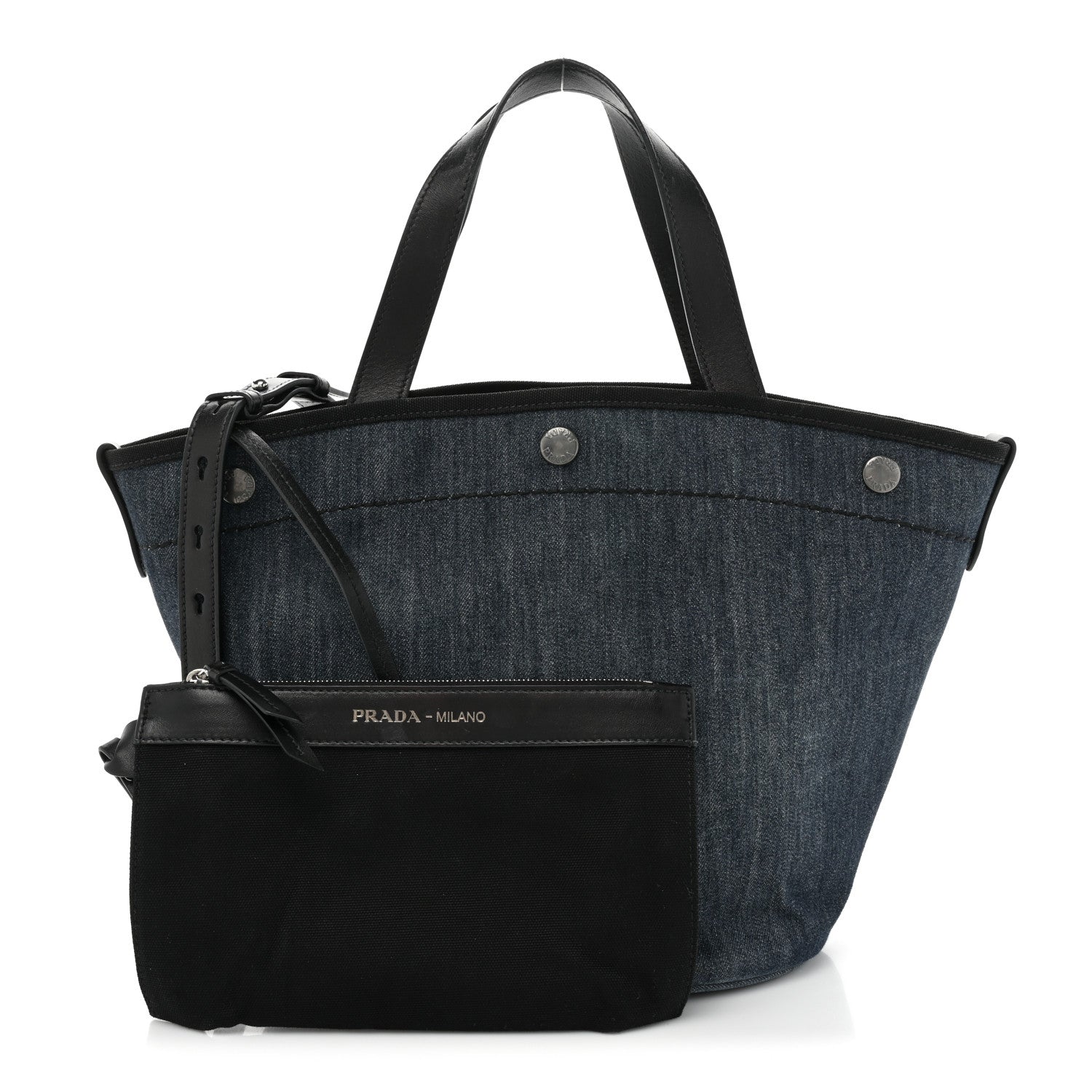 Prada Denim Calfskin Logo Shopping Tote Blue 3 of 17