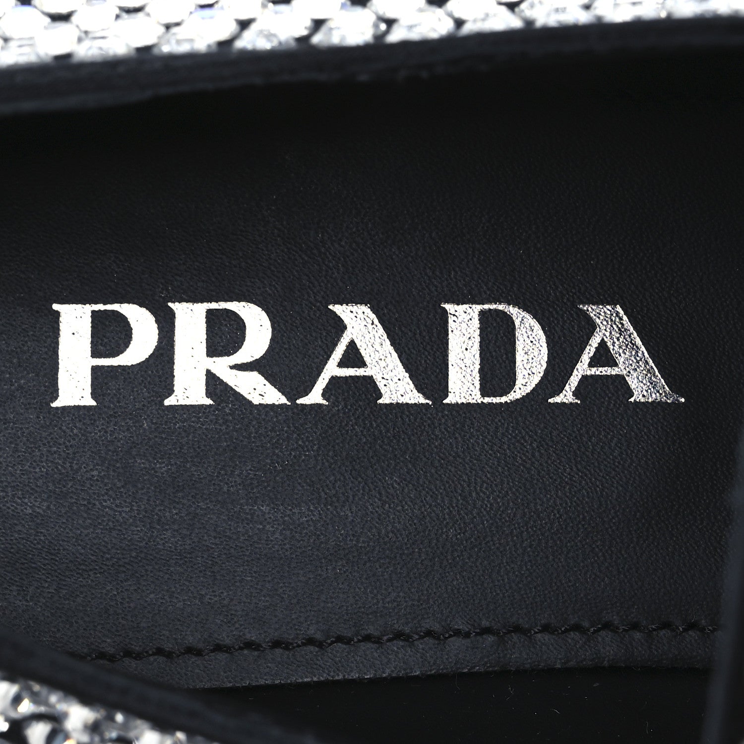 Prada Satin Crystal Metal Triangle Logo 50mm Loafers 37.5 Cristal 9 of 11