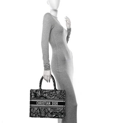 Christian Dior Canvas Embroidered Medium Plan De Paris Book Tote Black White 2 of 10