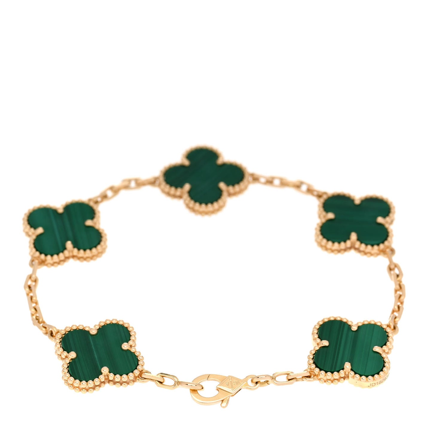 18K Yellow Gold Malachite 5 Motifs Vintage Alhambra Bracelet