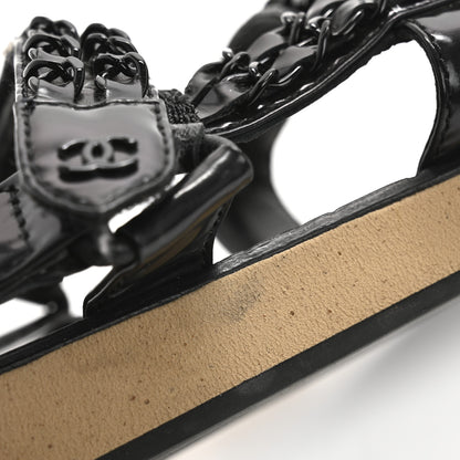 Chanel Laminated Goatskin Chain Sandals 38.5 Black 10 of 12