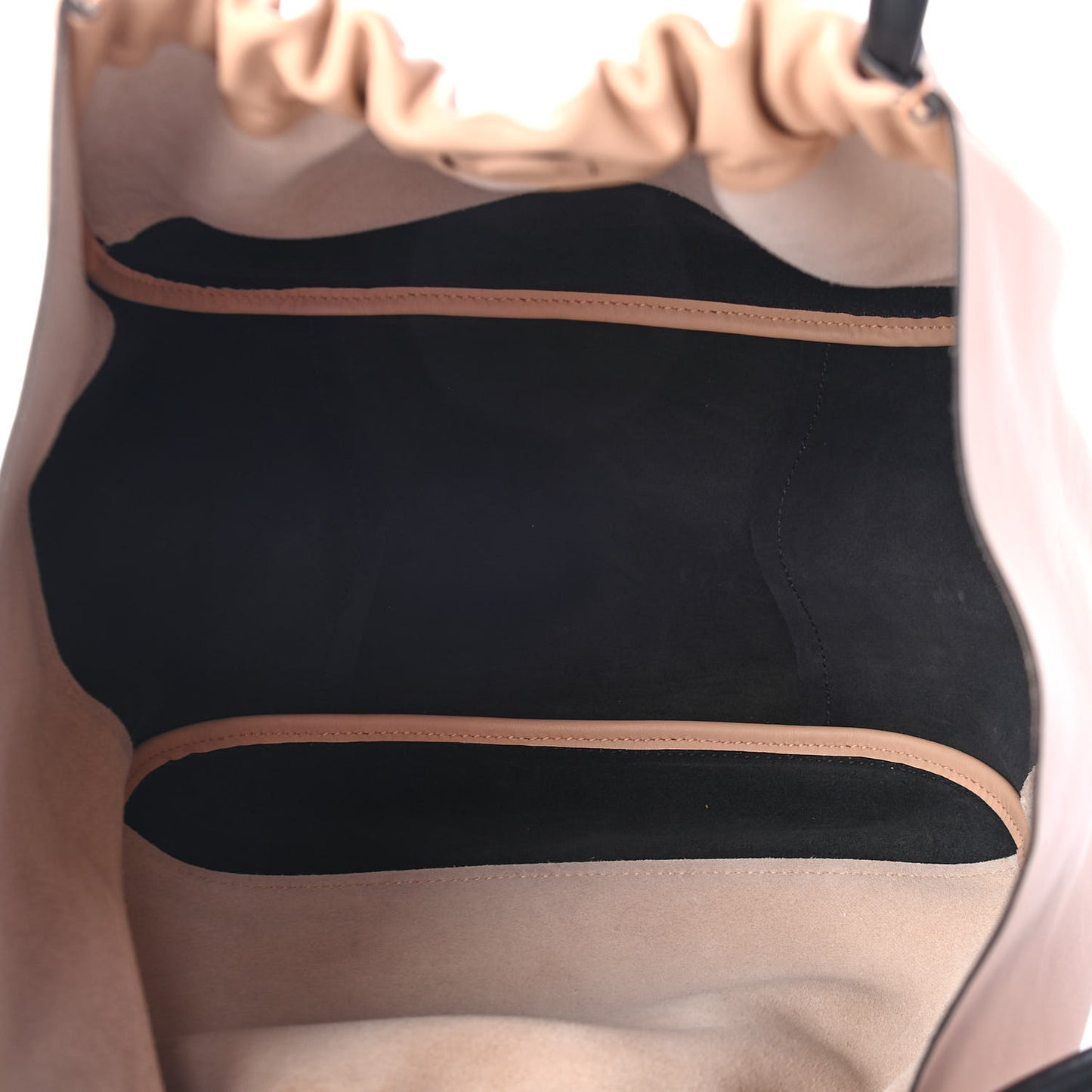Calfskin Two Tone Ruched Tote Beige Black