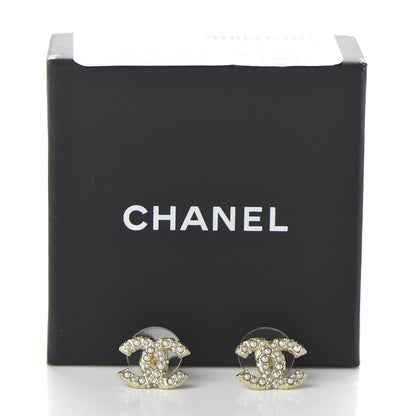 Chanel Pearl Crystal CC Earrings Light Gold 5 of 5