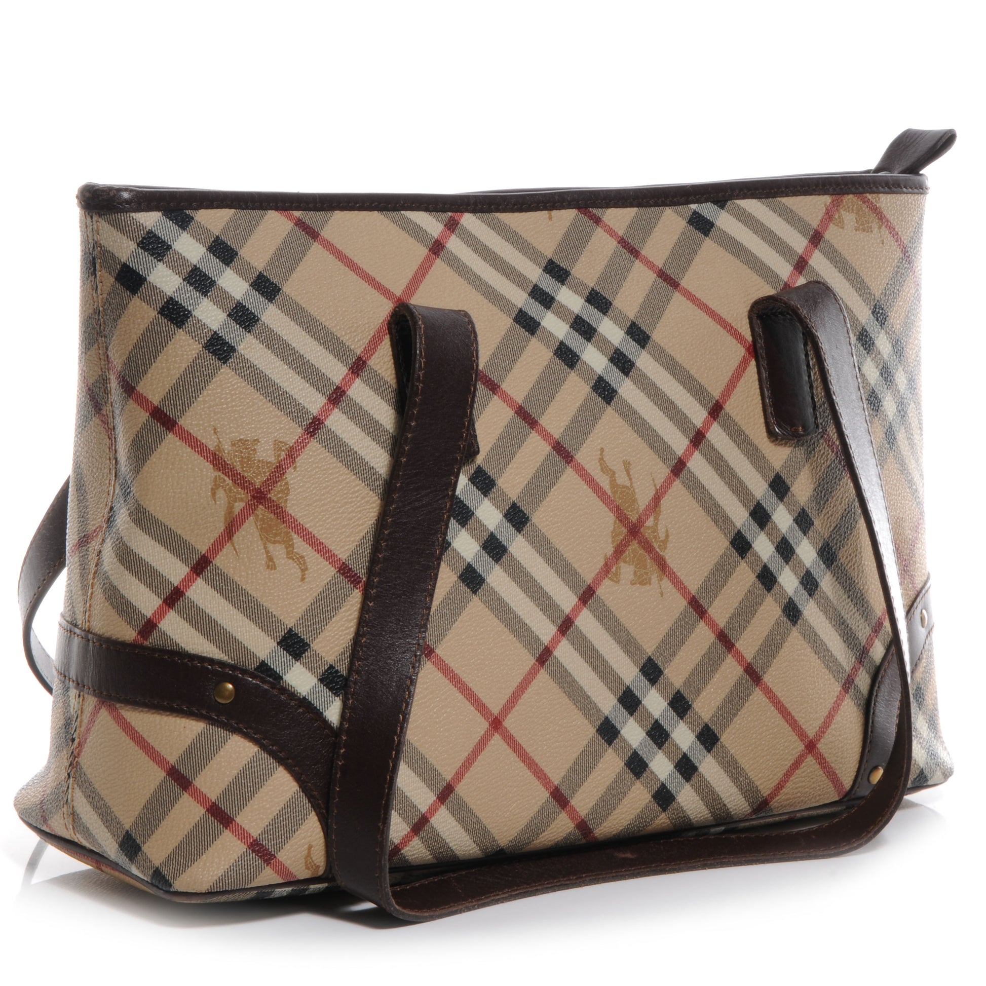 Burberry Haymarket Check Studded Tote Brown 3 of 8